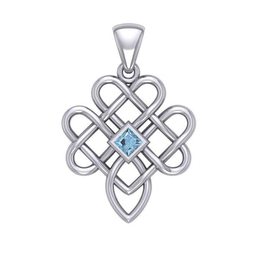 Triple Celtic Knotwork Heart Silver Pendant with Gem TPD5910 - Jewelry
